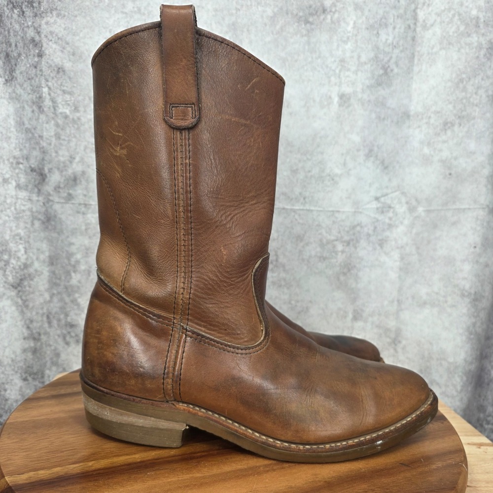 Red Wing Pecos Western Work Boots Mens 9 B Brown Leather Pull On Vtg USA 1155
